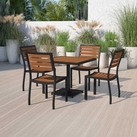 FLASH FURNITURE Faux Teak Outdoor Patio Table and Chair Set XU-DG-10456036-GG